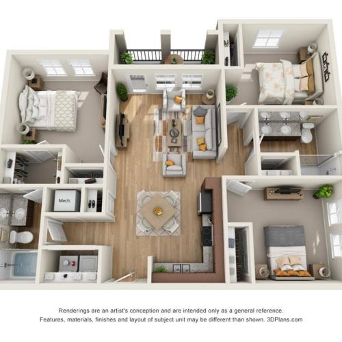 View of C1 Floor Plan at Cottonwood Lighthouse Point Apartments in Pompano Beach