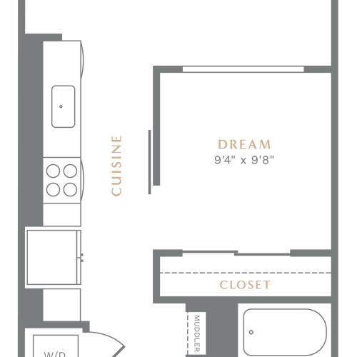 View of the A1 1-Bedroom Floor Plan at Alton Heartwood