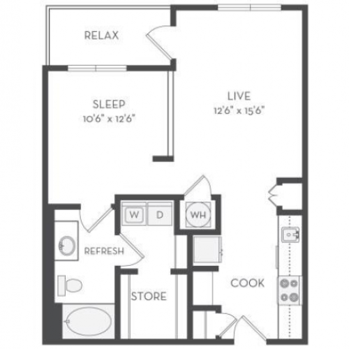The Whitney Floor Plan | 1 Bedroom with 1 Bath | 726 - 1,600 Square Feet | Cottonwood Westside | Apartment Homes