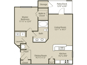 Grant with Sunroom Floor Plan | 1 Bedroom with 1 Bath | 952 Square Feet | Retreat at Peachtree City | Apartment Homes