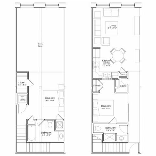 2X2-B5L Floor Plan | 2 Bedroom with 2 Bath | 1090 Square Feet | Alpha Mill | Apartment Homes