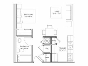 0X1-S1 Floor Plan | Studio with 1 Bath | 416 Square Feet | Alpha Mill | Apartment Homes