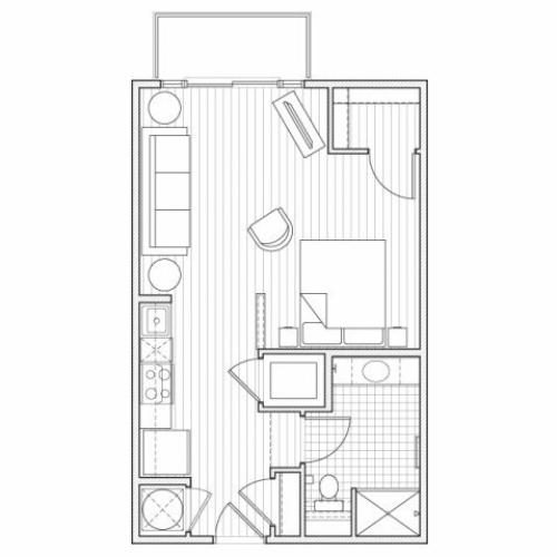 0X1-S2 Floor Plan | Studio with 1 Bath | 537 Square Feet | Alpha Mill | Apartment Homes
