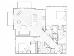 2X2-B10 Floor Plan | 2 Bedroom with 2 Bath | 1179 Square Feet | Alpha Mill | Apartment Homes