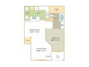 Chelsea Floor Plan | 1 Bedroom with 1 Bath | 810 Square Feet | Cason Estates | Apartment Homes