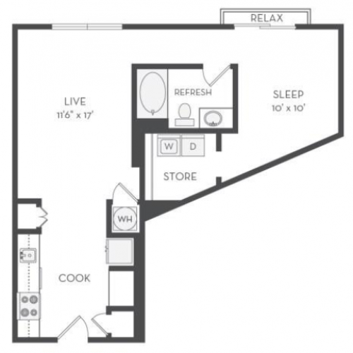 The Diesel Floor Plan | 1 Bedroom with 1 Bath | 735 Square Feet | Cottonwood Westside | Apartment Homes
