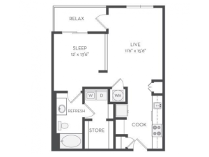 The Ford Floor Plan | 1 Bedroom with 1 Bath | 734 Square Feet | Cottonwood Westside | Apartment Homes