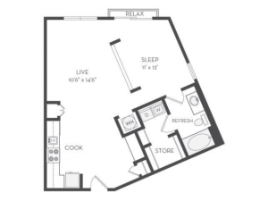 The Singer Floor Plan | 1 Bedroom with 1 Bath | 810 Square Feet | Cottonwood Westside | Apartment Homes
