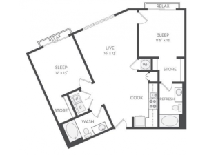 The Kasimir Floor Plan | 2 Bedroom with 2 Bath | 1093 Square Feet | Cottonwood Westside | Apartment Homes