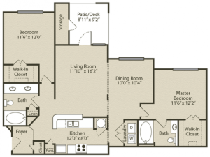 Chastain Floor Plan | 2 Bedroom with 2 Bath | 1140 Square Feet | Retreat at Peachtree City | Apartment Homes
