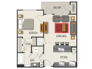 1A Floor Plan | 1 Bedroom with 1 Bath | 806 Square Feet | Heights at Meridian | Apartment Homes