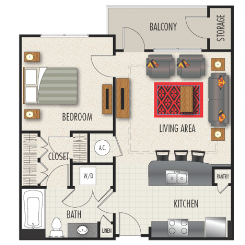 1A Floor Plan | 1 Bedroom with 1 Bath | 806 Square Feet | Heights at Meridian | Apartment Homes