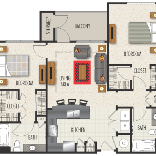 2A1 Floor Plan | 2 Bedroom with 2 Bath | 1118 Square Feet | Heights at Meridian | Apartment Homes