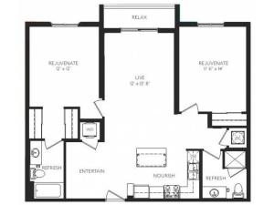 The Renaissance Floor Plan | 2 Bedroom 2 Bath | 1098 Square Feet | Cottonwood Bayview | Apartment Homes