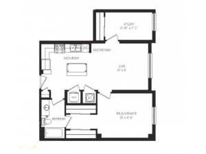 The Celadon Floor Plan | 1 Bedroom 1 Bath | 840 Square Feet | Cottonwood Bayview | Apartment Homes