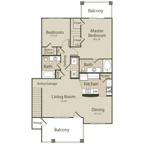 The Pacific Floor Plan | 2 Bedroom with 2 Bath | 1193 Square Feet | Enclave on Golden Triangle | Apartment Homes