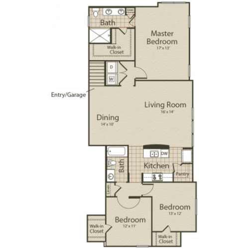 The Park Place Floor Plan | 3 Bedroom with 2 Bath | 1535 Square Feet | Enclave on Golden Triangle | Apartment Homes