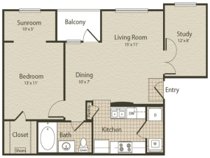 The Baltic Floor Plan | 1 Bedroom with 1 Bath | 798 Square Feet | Enclave on Golden Triangle | Apartment Homes