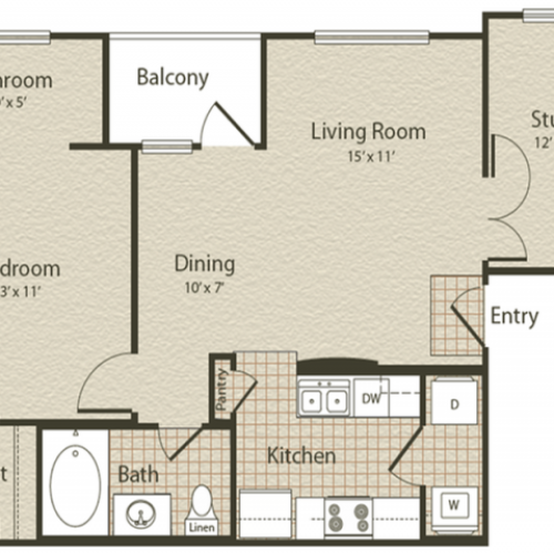 The Oriental Floor Plan | 1 Bedroom with 1 Bath | 771 Square Feet | Enclave on Golden Triangle | Apartment Homes