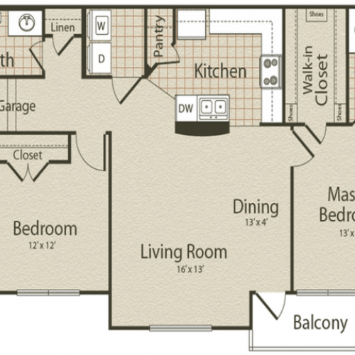 The Atlantic Floor Plan | 2 Bedroom with 2 Bath | 1084 Square Feet | Enclave on Golden Triangle | Apartment Homes