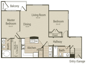 The Marvin Gardens Floor Plan | 2 Bedroom with 2 Bath | 1159 Square Feet | Enclave on Golden Triangle | Apartment Homes