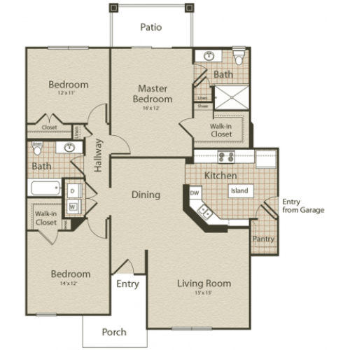 The Pennsylvania Floor Plan | 3 Bedroom with 2 Bath | 1411 Square Feet | Enclave on Golden Triangle | Apartment Homes