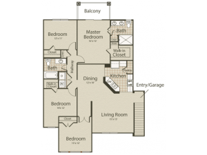 The Boardwalk Floor Plan | 4 Bedroom with 2 Bath | 1557 Square Feet | Enclave on Golden Triangle | Apartment Homes