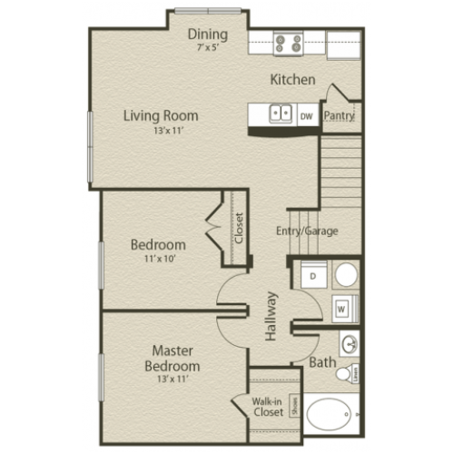 The Virginia Floor Plan | 2 Bedroom with 1 Bath | 918 Square Feet | Enclave on Golden Triangle | Apartment Homes