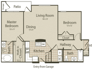 The St. James Floor Plan | 2 Bedroom with 2 Bath | 1015 Square Feet | Enclave on Golden Triangle | Apartment Homes