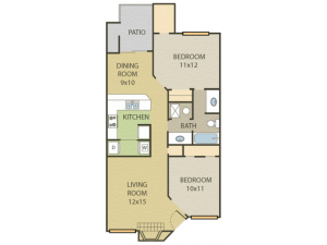 Elm Floor Plan | 2 Bedroom with 1 Bath | 918 Square Feet | Cottonwood | Apartment Homes