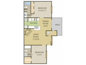 Chestnut Floor Plan | 2 Bedroom with 2 Bath | 927 Square Feet | Cottonwood | Apartment Homes