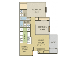 Cedar Floor Plan | 2 Bedroom with 2 Bath | 890 Square Feet | Cottonwood | Apartment Homes