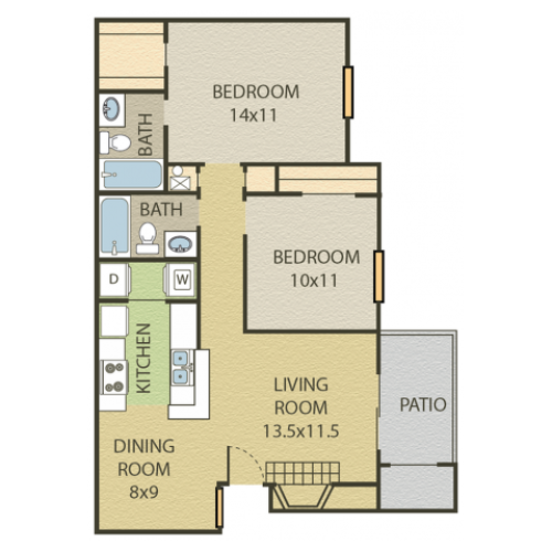Cedar Floor Plan | 2 Bedroom with 2 Bath | 890 Square Feet | Cottonwood | Apartment Homes
