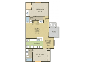 Maple Floor Plan | 2 Bedroom with 2.5 Bath | 964 Square Feet | Cottonwood | Apartment Homes