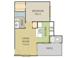 Aspen Floor Plan | 1 Bedroom with 1 Bath | 506 Square Feet | Cottonwood | Apartment Homes
