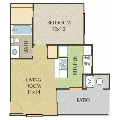 Aspen Floor Plan | 1 Bedroom with 1 Bath | 506 Square Feet | Cottonwood | Apartment Homes