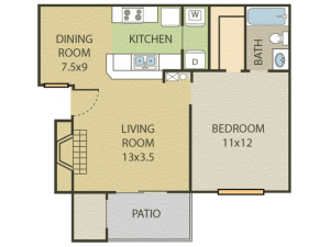 Birch Floor Plan | 1 Bedroom with 1 Bath | 672 Square Feet | Cottonwood | Apartment Homes