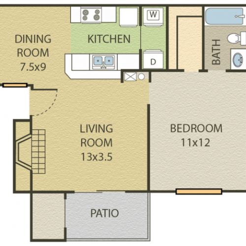 Birch Floor Plan | 1 Bedroom with 1 Bath | 672 Square Feet | Cottonwood | Apartment Homes