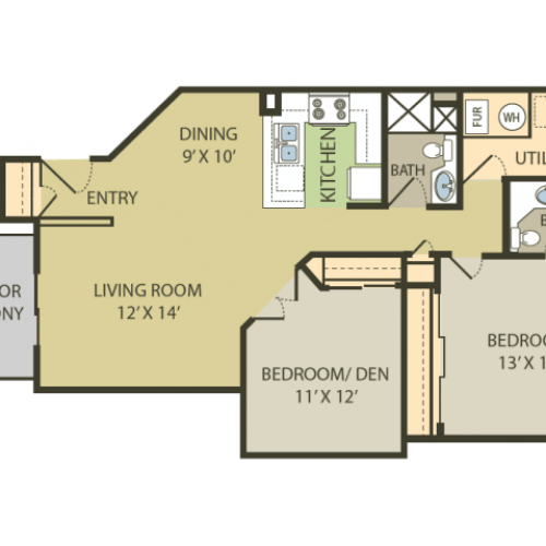 Chesapeake Floor Plan | 2 Bedroom with 2 Bath | 980 Square Feet | Fox Point in Old Farm | Apartment Homes