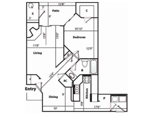 B Classic Floor Plan | 1 Bedroom with 1 Bath | 880 Square Feet | Pavilions | Apartment Homes