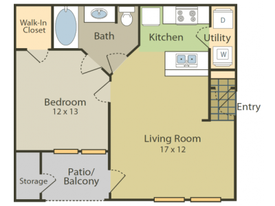 Degas A Floor Plan | 1 Bedroom with 1 Bath | 655 Square Feet | Stonebriar of Frisco | Apartment Homes