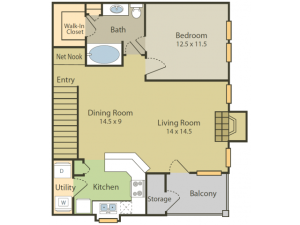 Monaco Floor Plan | 1 Bedroom with 1 Bath | 867 Square Feet | Stonebriar of Frisco | Apartment Homes