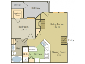 Bosch Floor Plan | 1 Bedroom with 1 Bath | 750 Square Feet | Stonebriar of Frisco | Apartment Homes