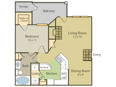 Bosch Floor Plan | 1 Bedroom with 1 Bath | 750 Square Feet | Stonebriar of Frisco | Apartment Homes