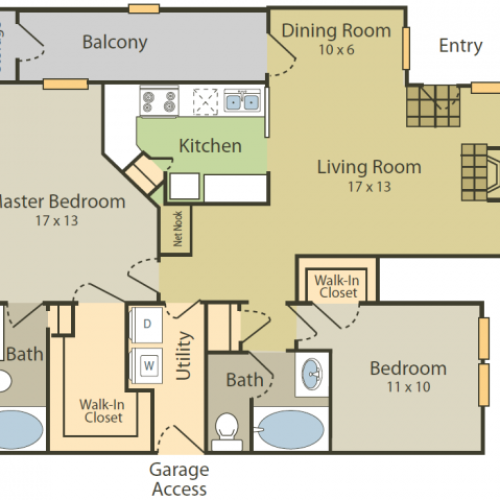 Botticelli A Floor Plan | 2 Bedroom with 2 Bath | 1205 Square Feet | Stonebriar of Frisco | Apartment Homes
