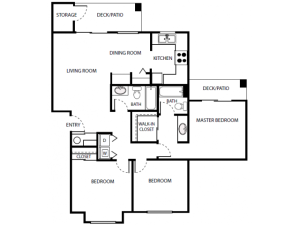 C1 Floor Plan | 3 Bedroom with 2 Bath | 1072 Square Feet | Scott Mountain | Apartment Homes