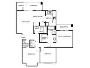 C1r Floor Plan | 3 Bedroom with 2 Bath | 1072 Square Feet | Scott Mountain | Apartment Homes