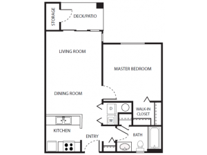 A1r Floor Plan | 1 Bedroom with 1 Bath | 636 Square Feet | Scott Mountain | Apartment Homes