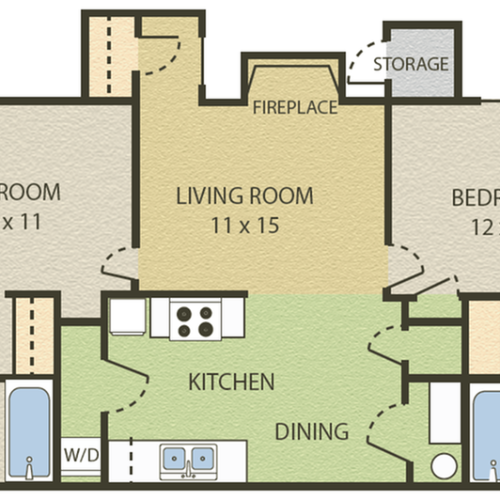Hampton Floor Plan | 2 Bedroom with 2 Bath | 856 Square Feet | Camelot  | Apartment Homes