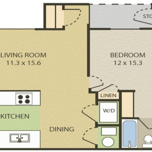 Concord Floor Plan | 1 Bedroom with 1 Bath | 607 Square Feet | Camelot  | Apartment Homes